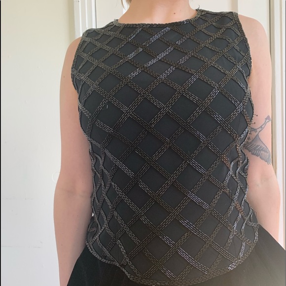 Vintage Cross Hatch Beaded Fitted Tank - Picture 6 of 8